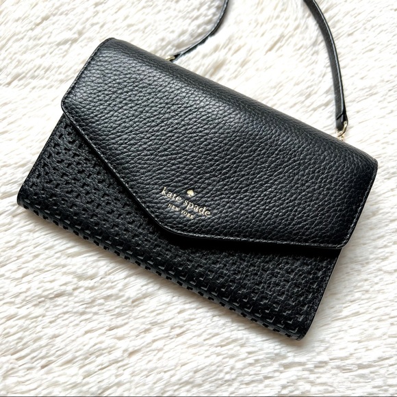 kate spade Handbags - Kate Spade Wallet Crossbody in black pebbled leather & lattice laser cut detail